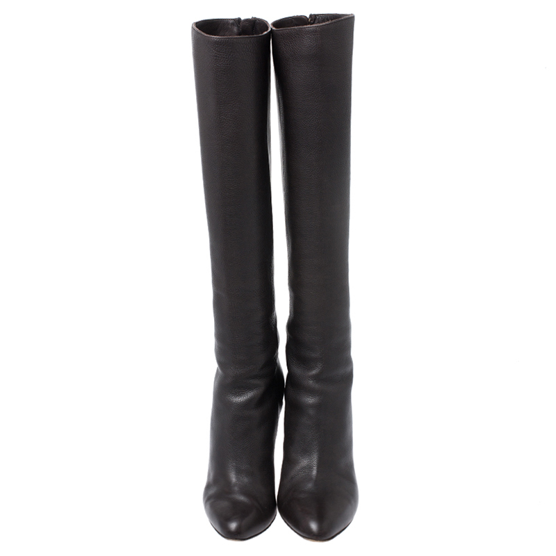 Pre-owned Jimmy Choo Dark Brown Leather Knee Boots Size 37.5