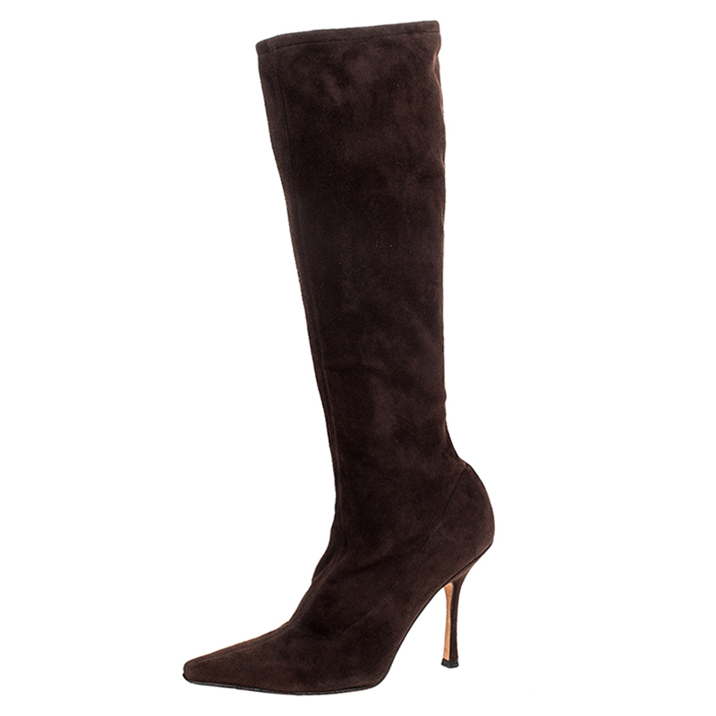 

Jimmy Choo Brown Suede Leather Knee Length Pointed Toe Boots Size