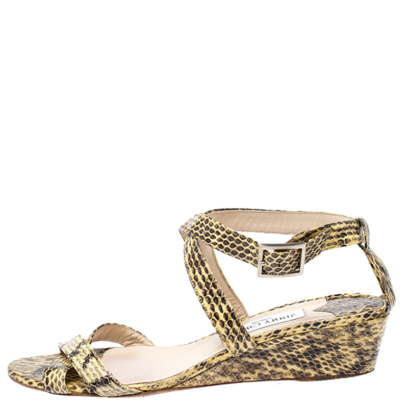

Jimmy Choo Beige Python Connor Wedge Sandals Size