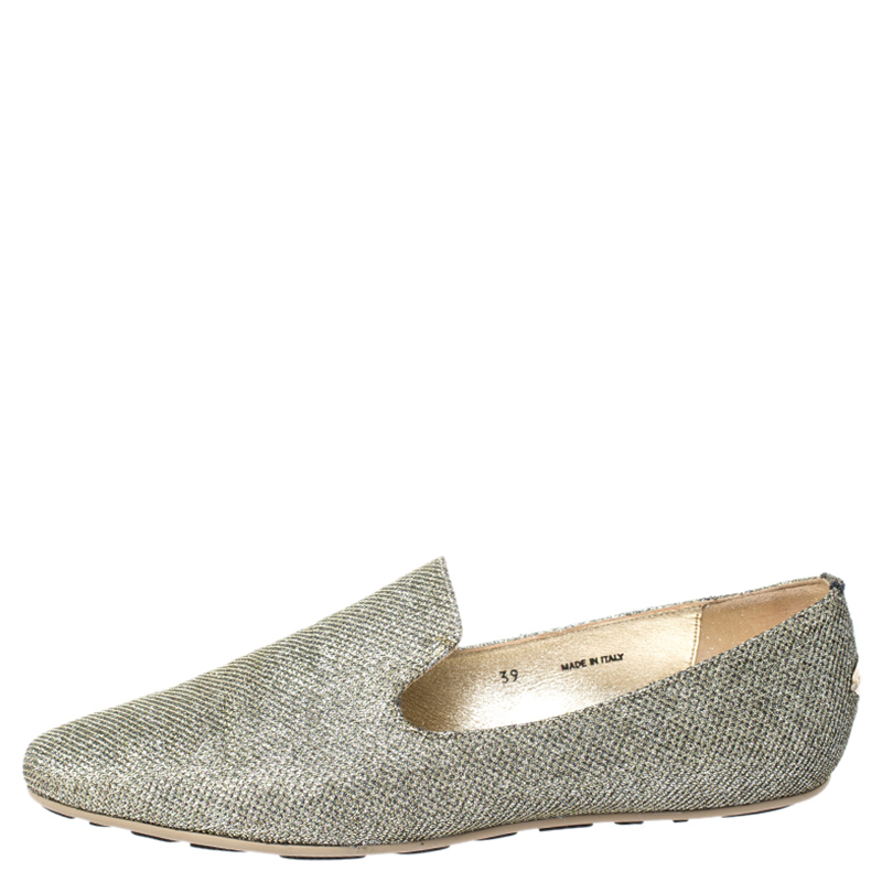 

Jimmy Choo Gold Lame Wheel Smoking Slippers Size