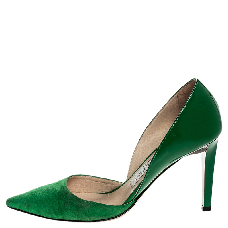 

Jimmy Choo Green Suede And Patent Liz Pointed Toe Pumps Size