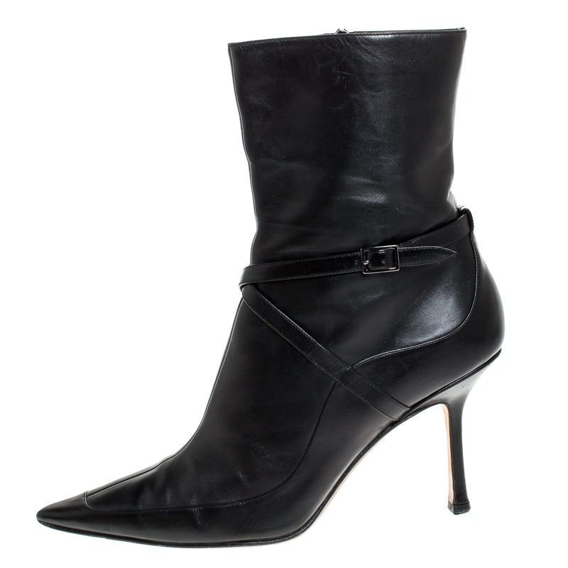 

Jimmy Choo Black Leather Arena Pointed Toe Ankle Boots Size