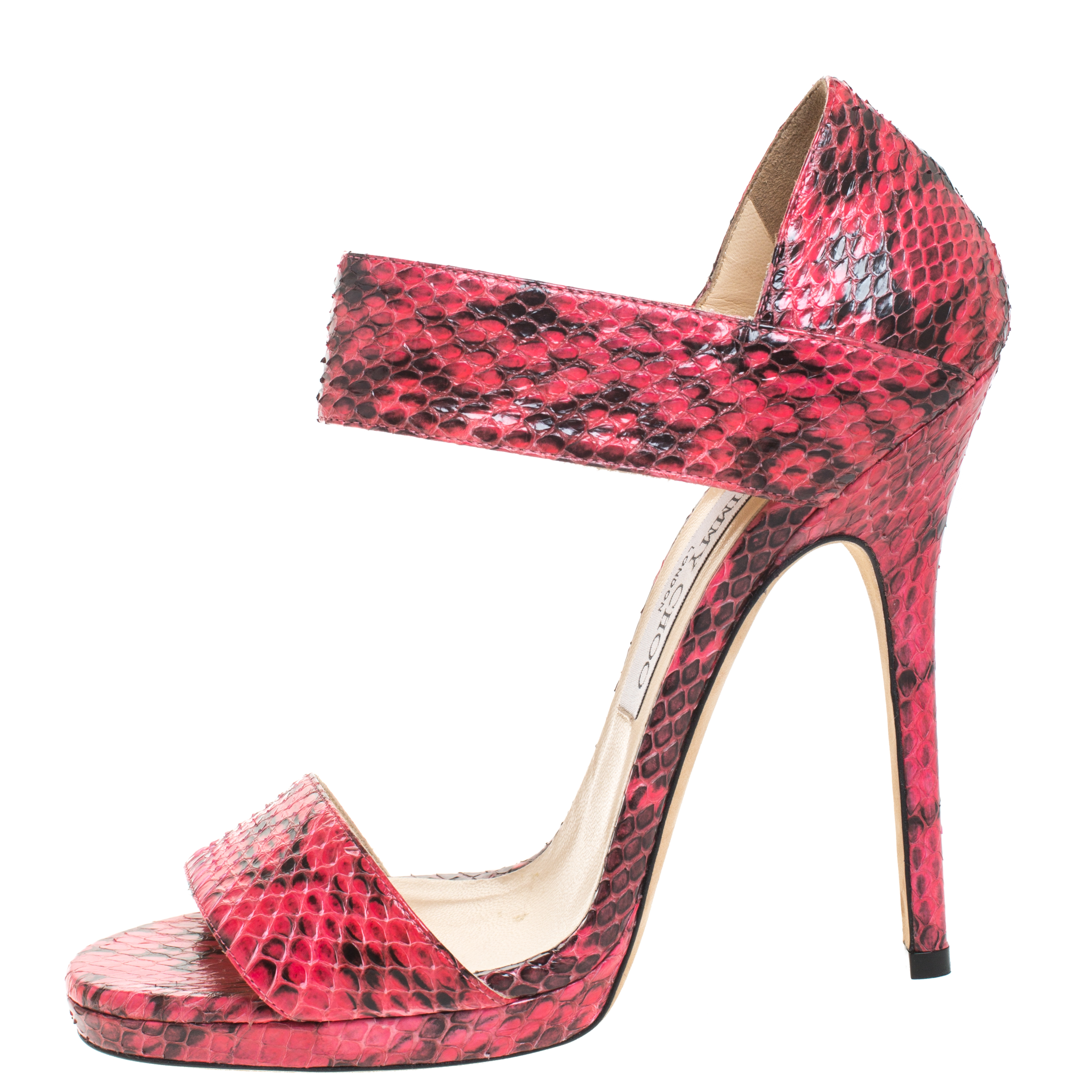 

Jimmy Choo Pink/Black Watersnake Tallow Platform Sandals Size