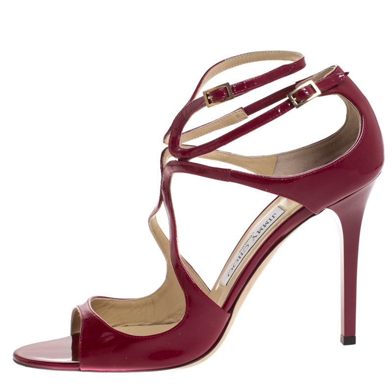 

Jimmy Choo Red Patent Leather Lang 100 Ankle Strap Sandals Size