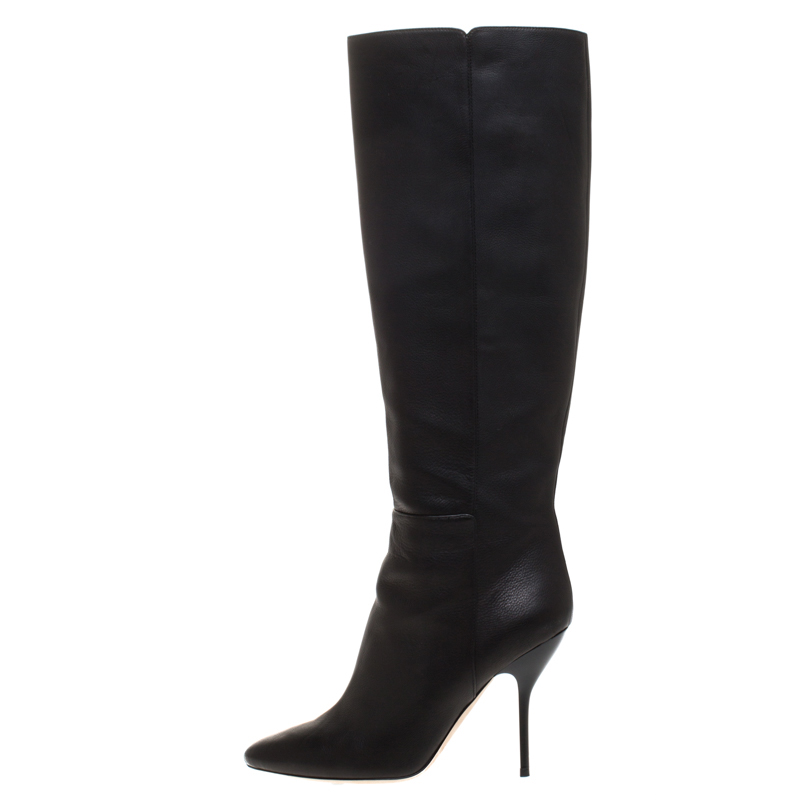 

Jimmy Choo Black Leather Drape Knee Length Boots Size