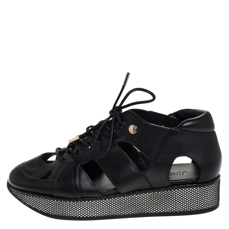 

Jimmy Choo Black Cut Out Leather Morton Sneakers Size