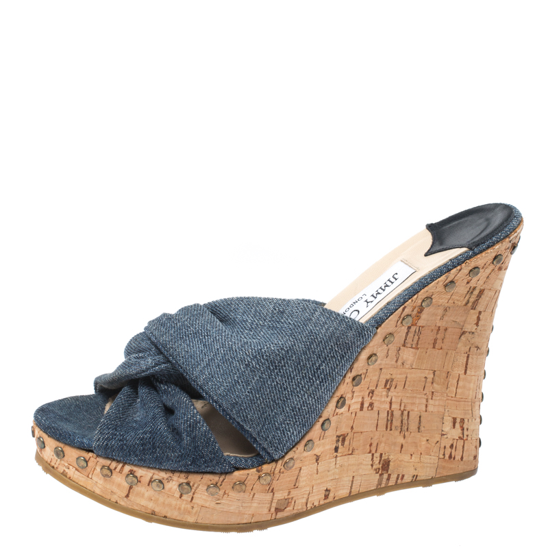 

Jimmy Choo Blue Denim Slide Sandals Size