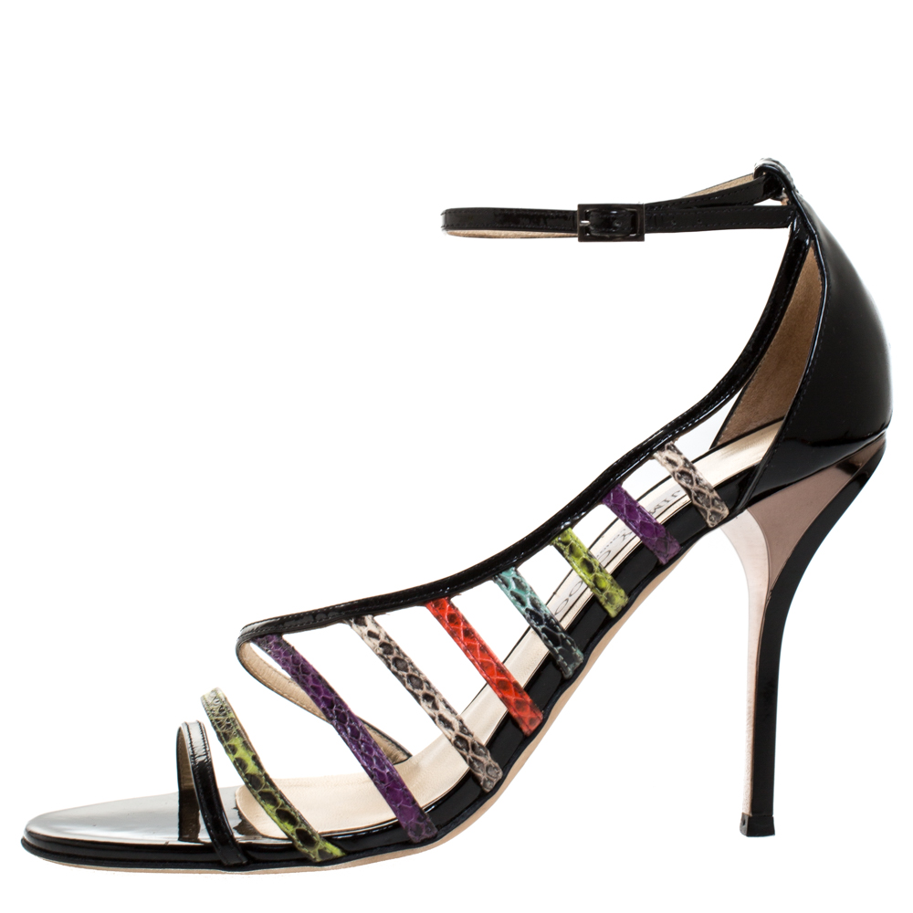 

Jimmy Choo Multicolor Patent Leather and Snakeskin Vuka D'orsay Sandals Size
