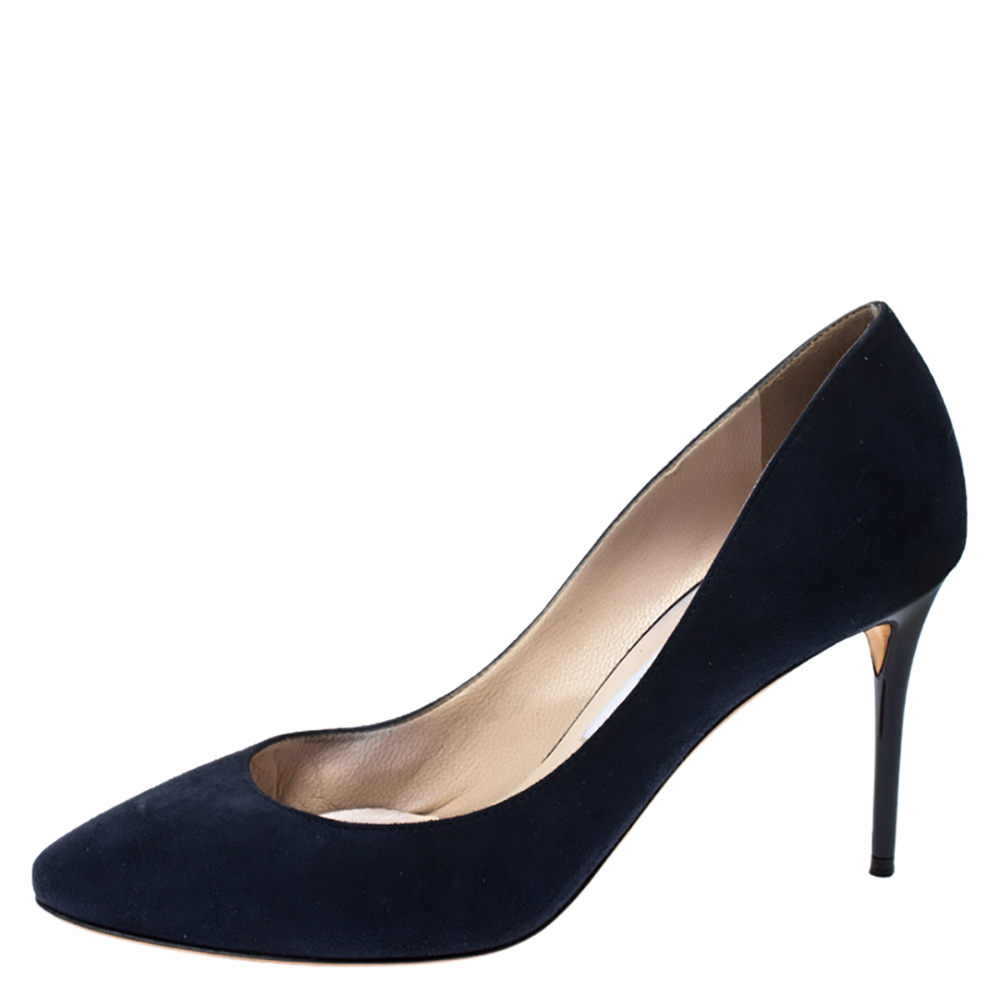 

Jimmy Choo Blue Suede Round Toe Bridget Pumps Size