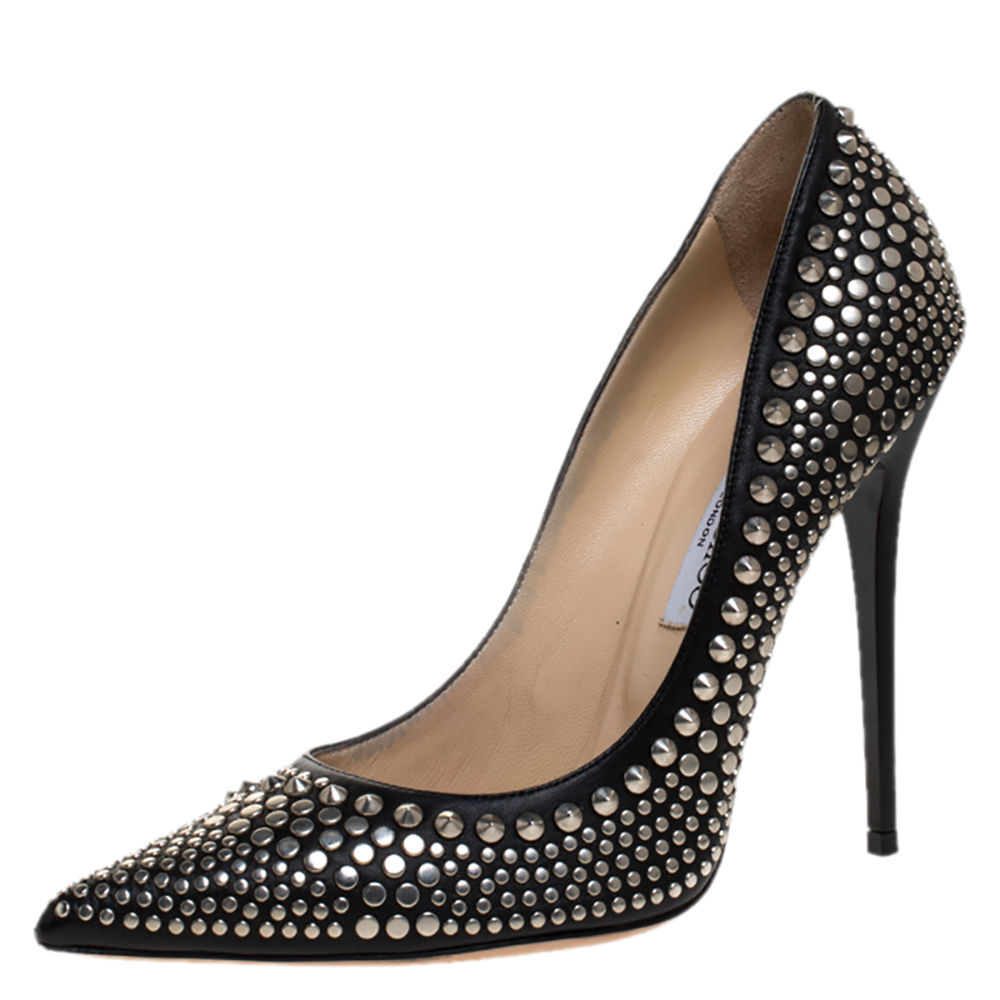 Jimmy Choo Black Suede Anouk Studded Pointed Toe Pumps Size 39.5
