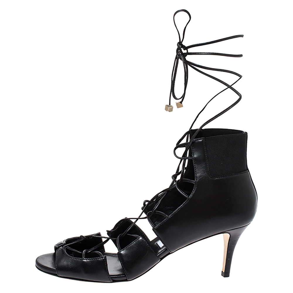 

Jimmy Choo Black Leather Myrtle 65 Lace Up Sandals Size