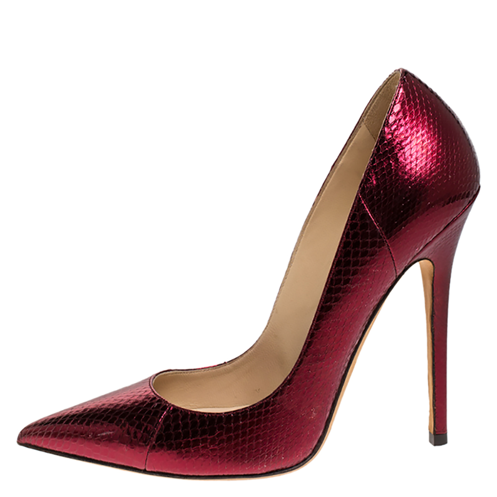 Jimmy Choo Metallic Red Python Anouk Pointed Toe Pumps Size, Pink