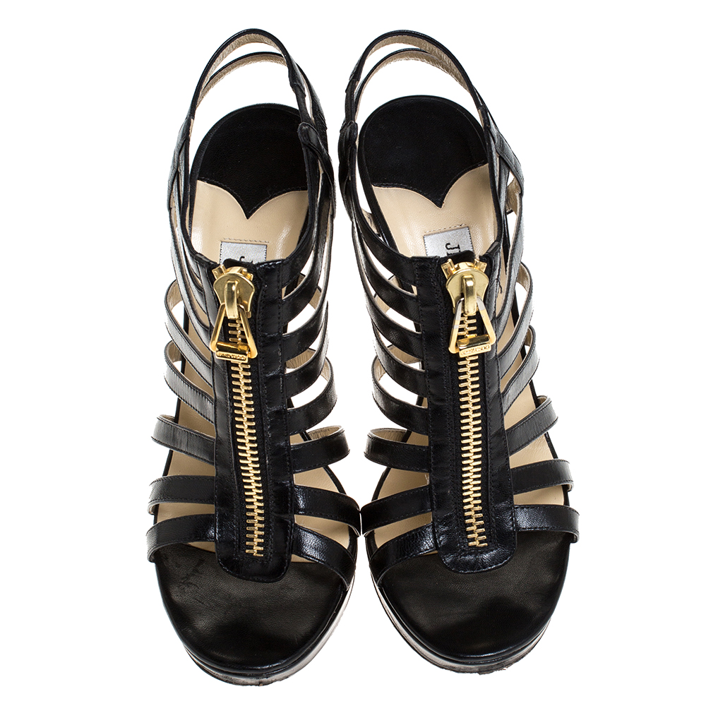 Jimmy Choo Black Leather Glenys Gladiator Platform Sandals Size 38 ...