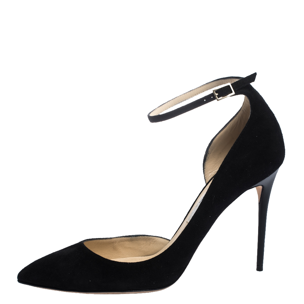 

Jimmy Choo Black Suede Lucy Ankle Strap Pointed Toe D'orsay Pumps Size