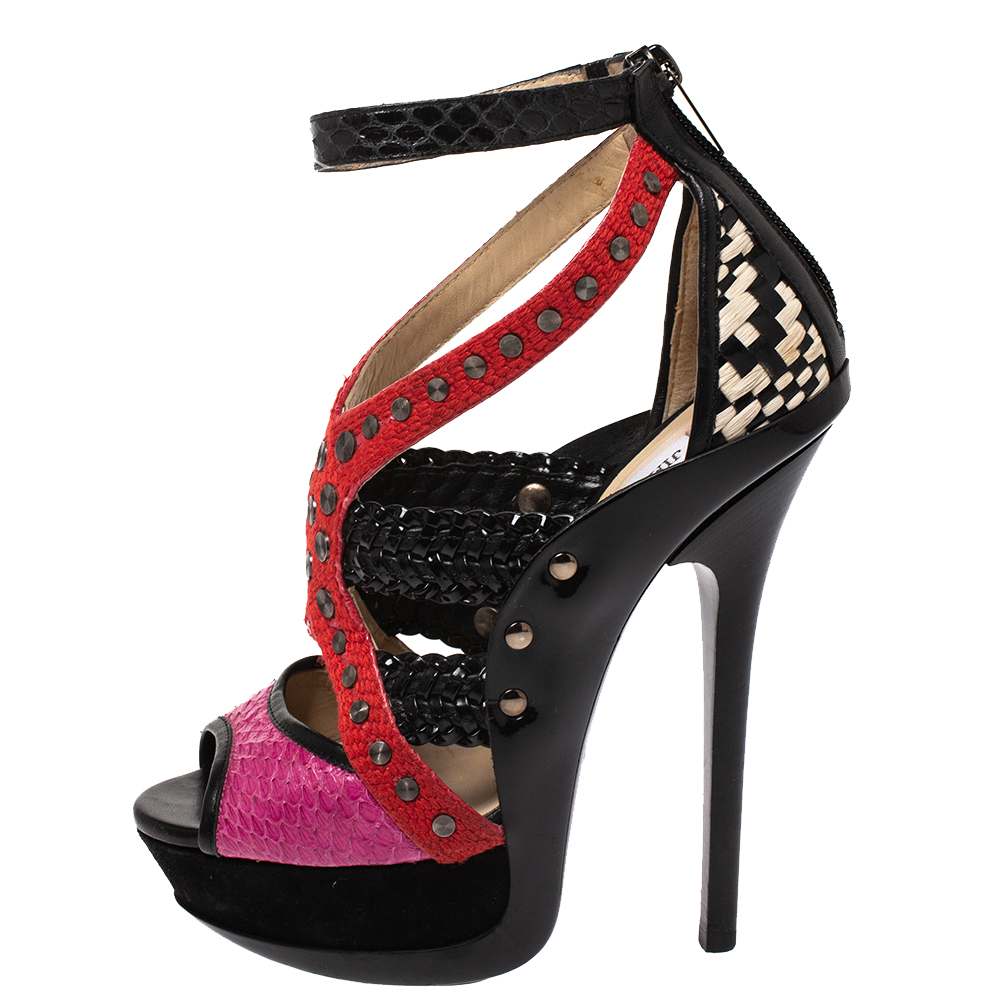 

Jimmy Choo Tricolor Leather and Python Platform Sandals Size, Multicolor