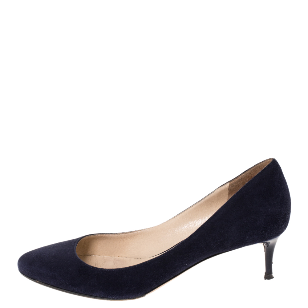 

Jimmy Choo Blue Suede Leather Romy Kitten Heel Pumps Size