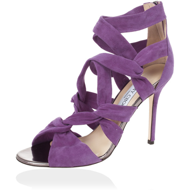 Pre Owned Jimmy Choo Purple 'Kemble' Knotted Suede Sandals Size 39.5