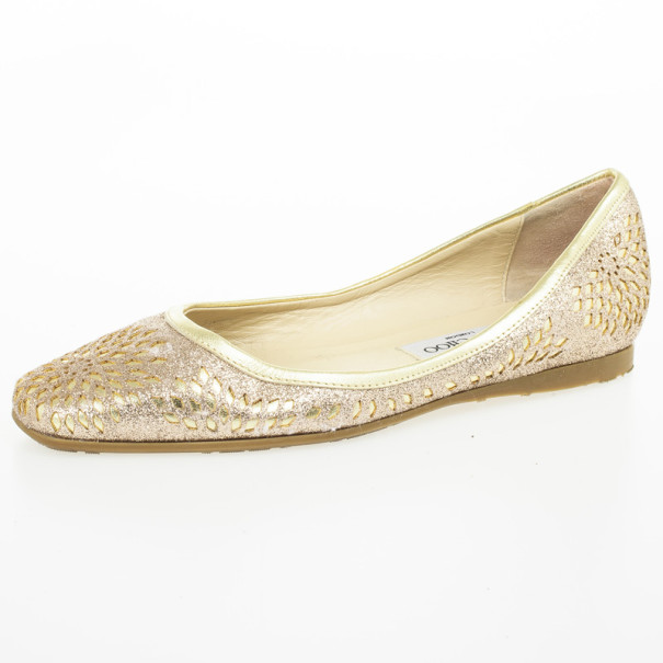 Pre Owned Jimmy Choo Cutout Glitter Ballet Flats Size 38.5