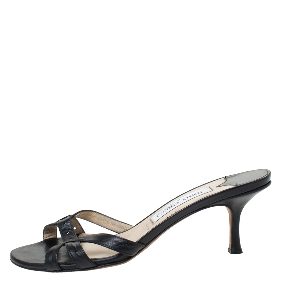 

Jimmy Choo Black Leather Slide Sandals Size