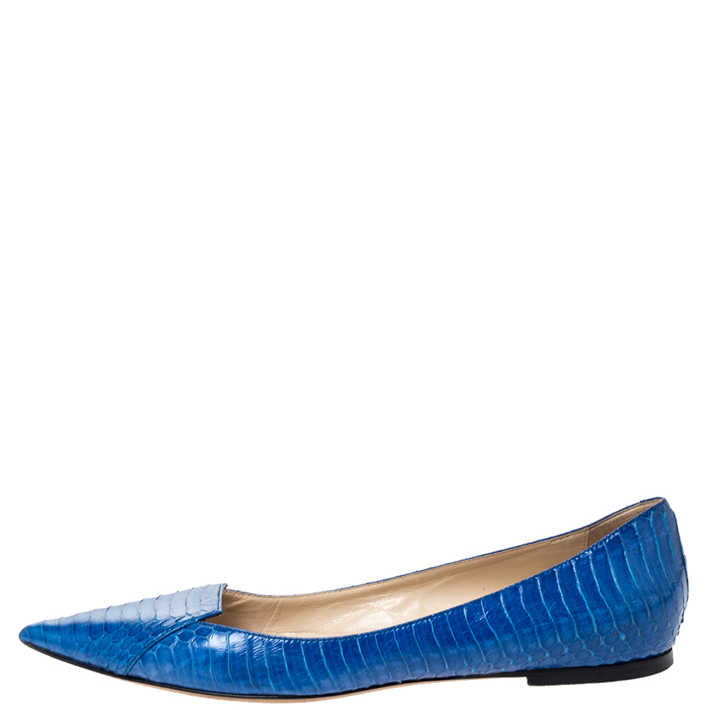 

Jimmy Choo Blue Python Pointed Toe Flats Size