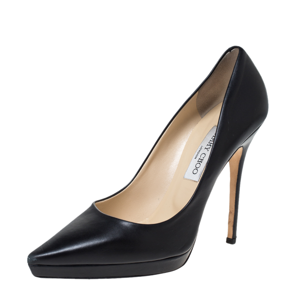 مملوكة مسبقًا Jimmy Choo Black Leather Pointed Toe Pumps Size 39