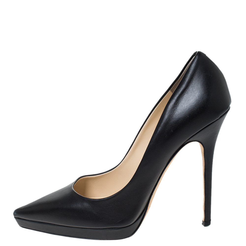 

Jimmy Choo Black Leather Pointed Toe Pumps Size