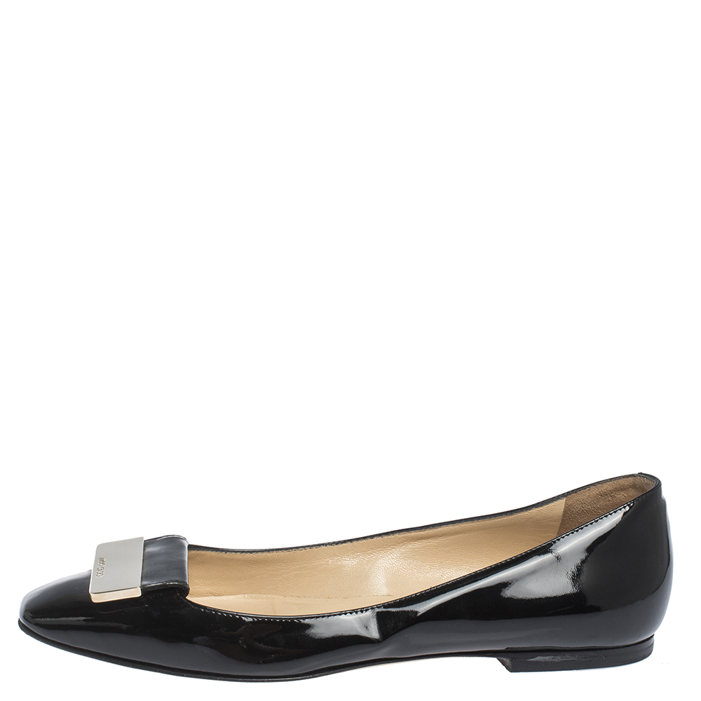 

Jimmy Choo Black Patent Leather Harlow Square Toe Ballet Flats Size