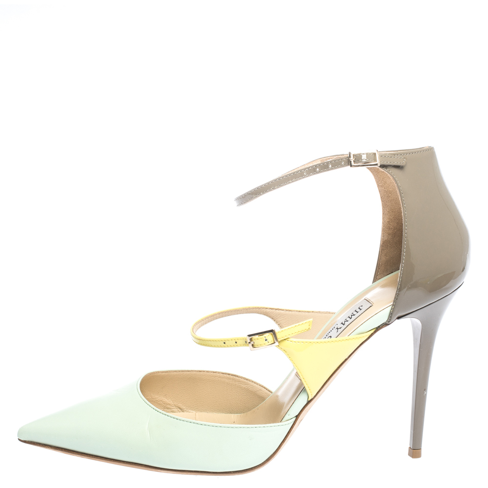 

Jimmy Choo Tricolor Leather Multi Strap Pointed Toe Pumps Size, Green