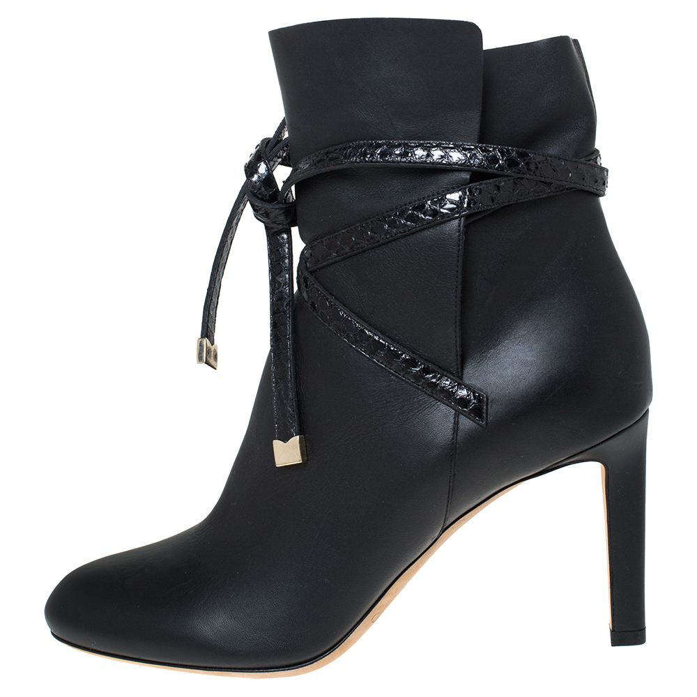 

Jimmy Choo Black Leather And Python Trim Ankle Booties Size