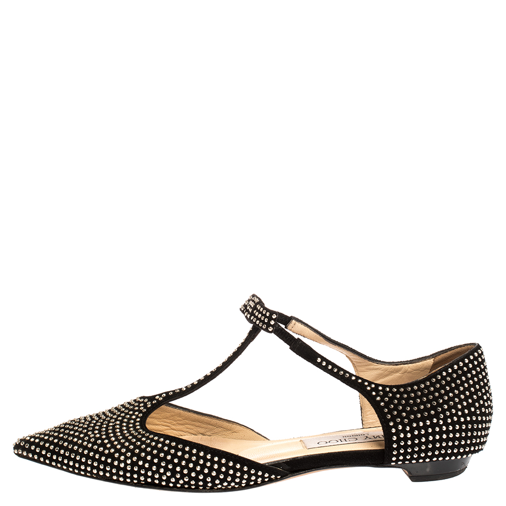 

Jimmy Choo Black Studded Suede Tango Bow Ballet Flats Size