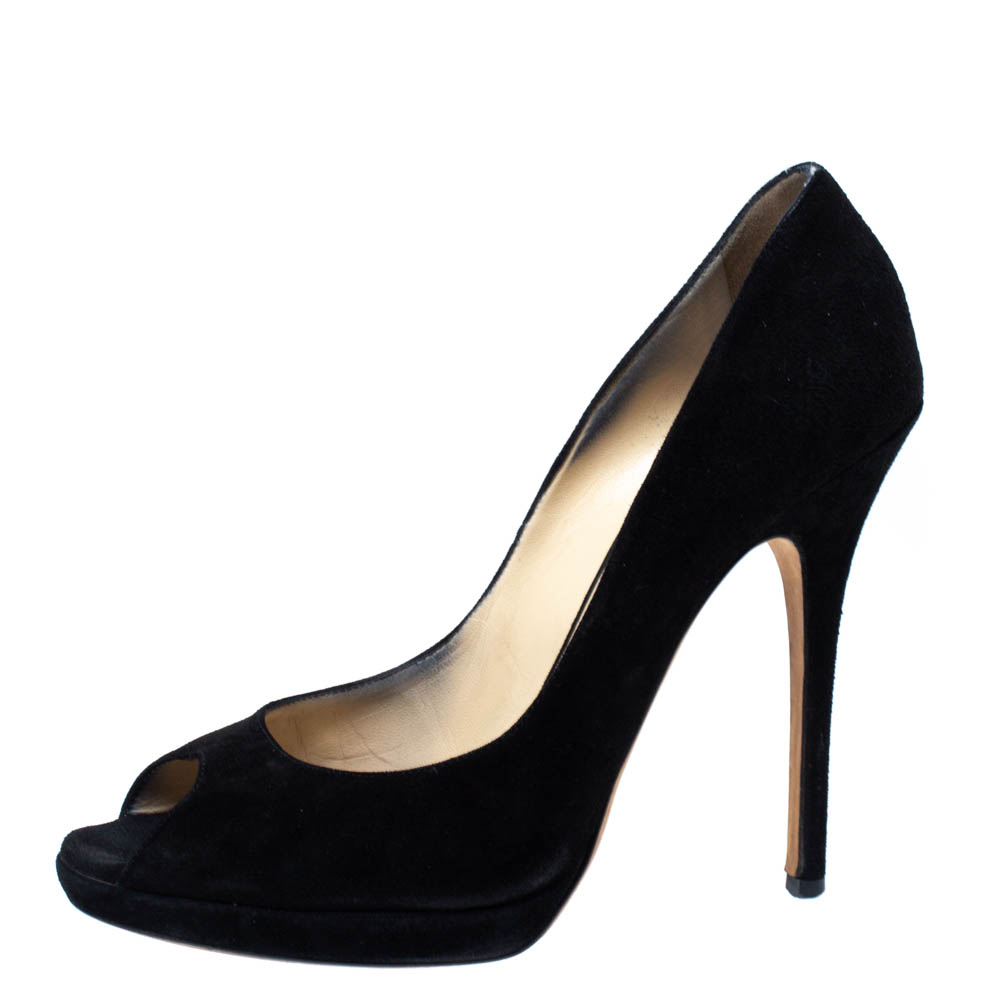 

Jimmy Choo Black Suede Peep Toe Pumps Size