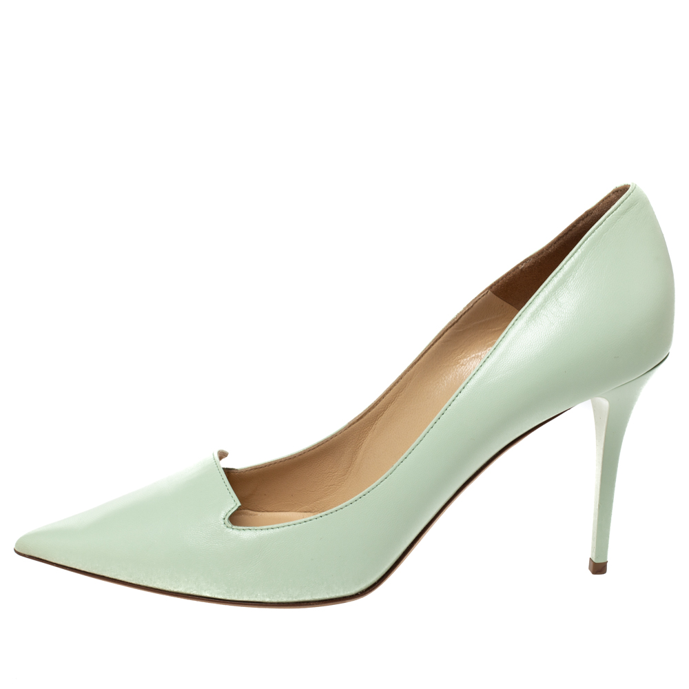 

Jimmy Choo Mint Green Leather Alia Pumps Size