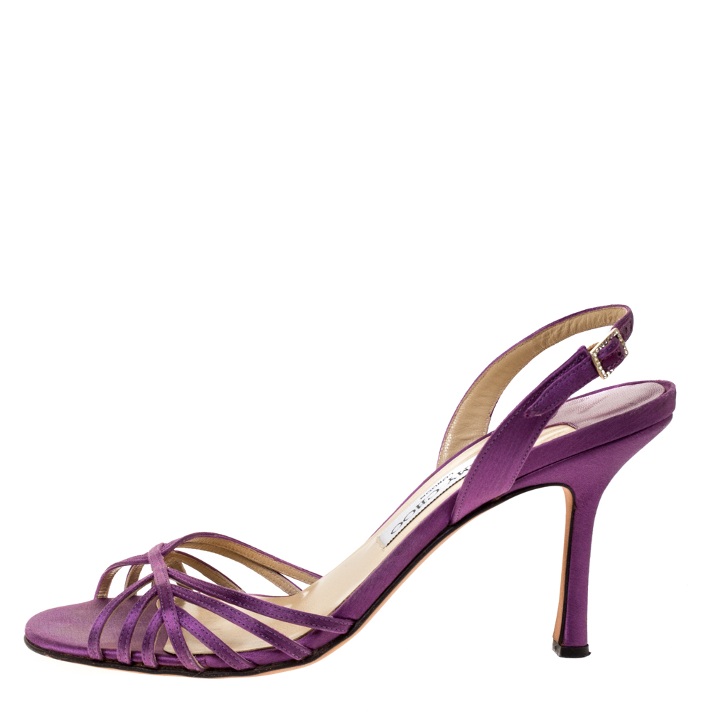 

Jimmy Choo Purple Satin Strappy Slingback Sandals Size