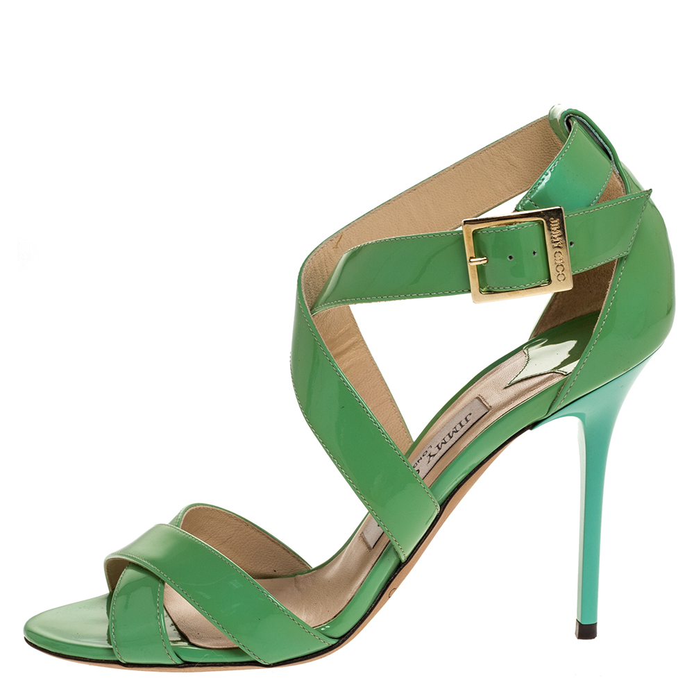 

Jimmy Choo Green Patent Leather Louise Ankle Strap Sandals Size