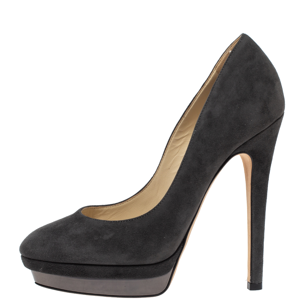 

Jimmy Choo Grey Suede Leather Platform Pumps Size