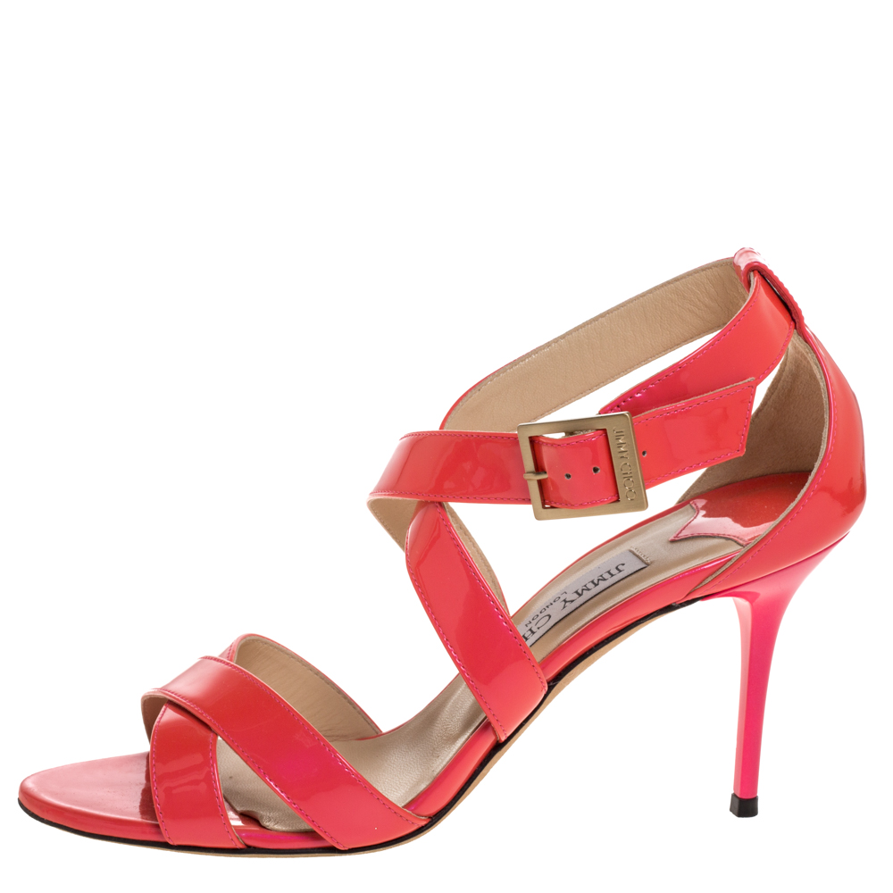 

Jimmy Choo Pink Patent Louise Strappy Sandals Size