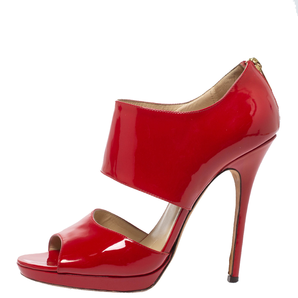

Jimmy Choo Red Patent Leather Open Toe Sandals Size