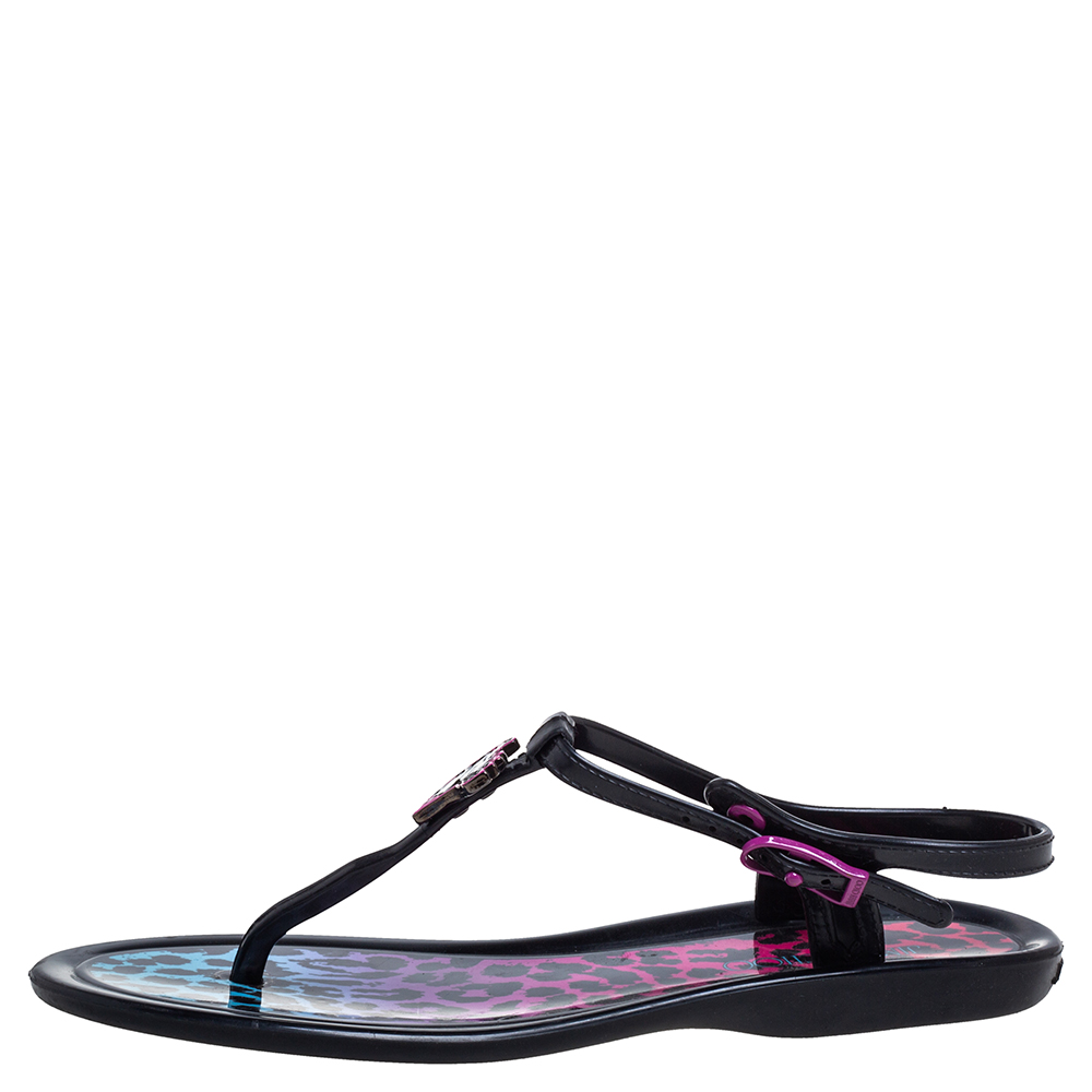 

Jimmy Choo Black Jelly Leopard Print 'Maui Rob Pruitt' Flat Thong Sandals Size