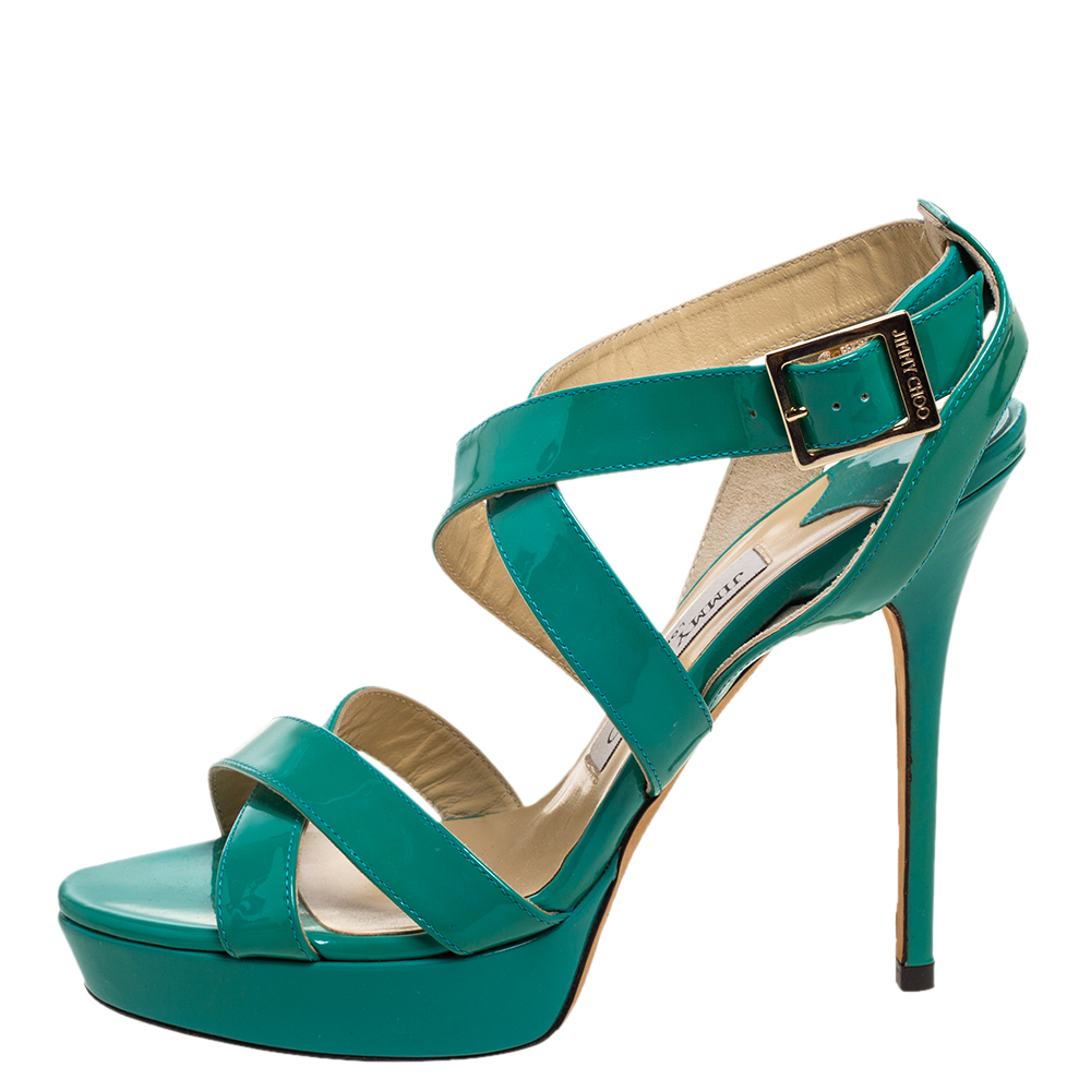 

Jimmy Choo Green Patent Leather Vamp Platform Sandals Size