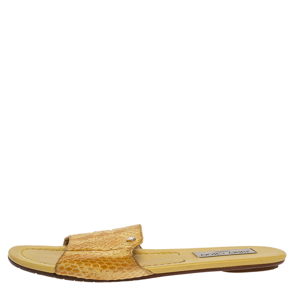 

Jimmy Choo Yellow Snake Leather Nanda Slides Size