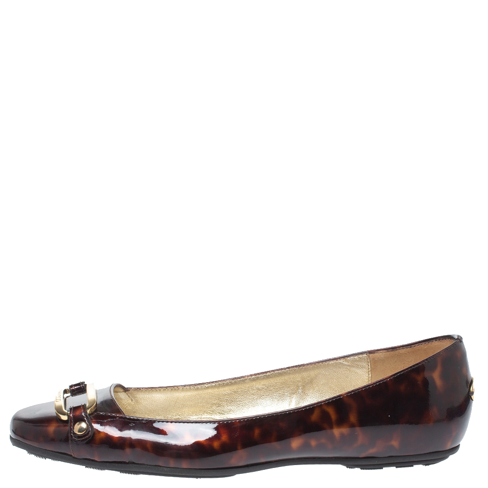 

Jimmy Choo Brown Patent Leather Morse Buckle Ballet Flats Size