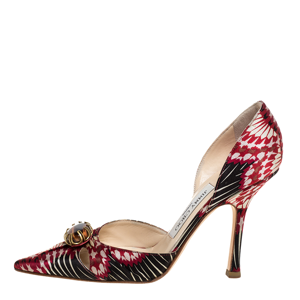 

Jimmy Choo Multicolor Satin Jewel Stone Pointed Toe Pumps Size