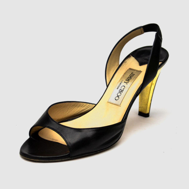 Pre Owned Jimmy Choo Black Leather Open Toe Slingback Sandals Size 38