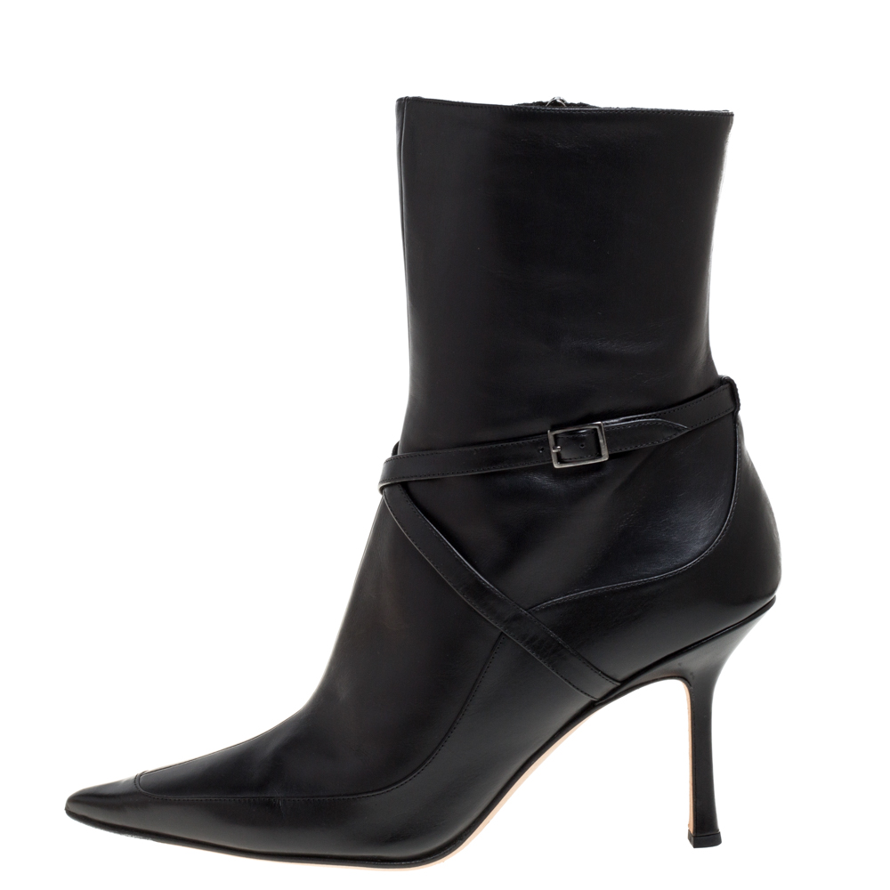 

Jimmy Choo Black Leather Arena Pointed Toe Ankle Boots Size