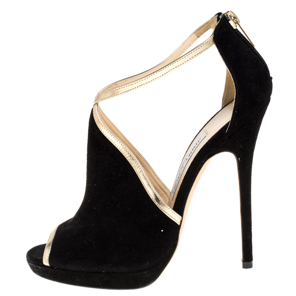 

Jimmy Choo Black Suede Leather Platform Ankle Strap Sandals Size