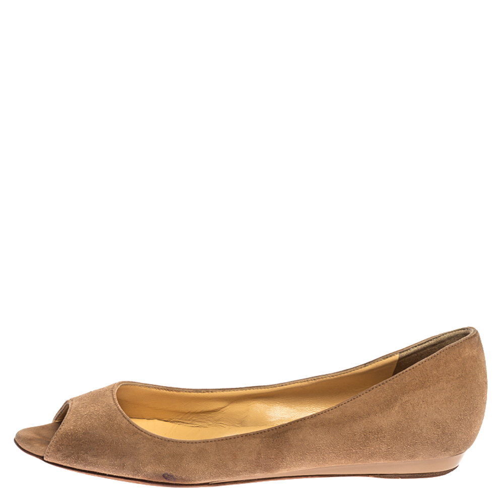

Jimmy Choo Beige Suede Leather Peep Toe Ballet Flats Size
