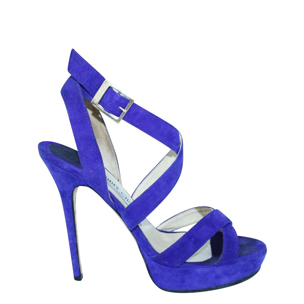 Pre-owned Jimmy Choo Purple Suede Sandals Size 38 In Blue