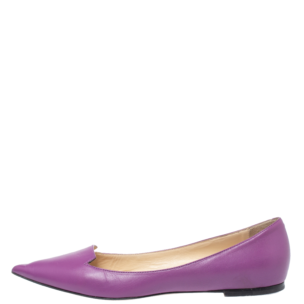 

Jimmy Choo Purple Leather Attila Pointed Toe Ballet Flats Size