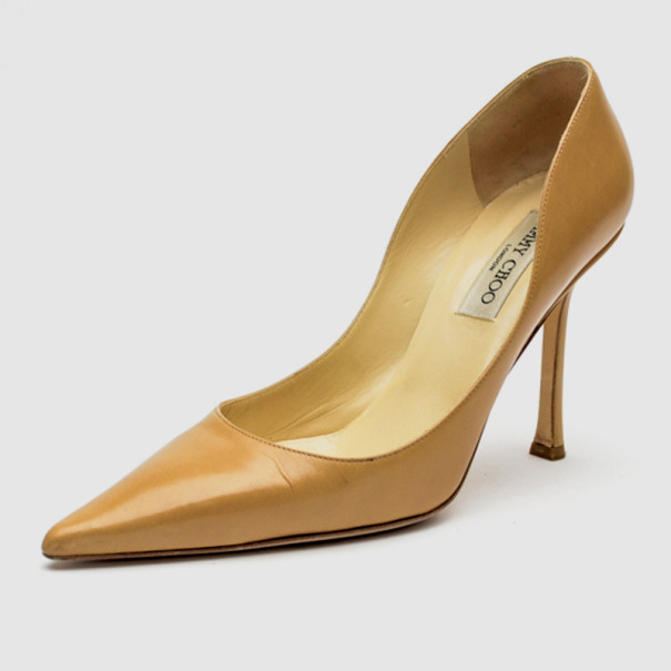مملوكة مسبقًا Jimmy Choo Nude Leather 'Empire' Pointed Toe Pumps Size 39 