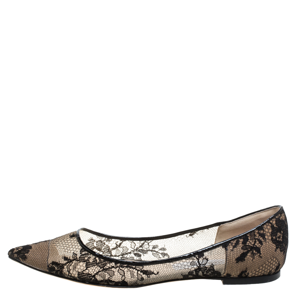 

Jimmy Choo Black Floral Lace Romy Pointed Toe Ballet Flats Size